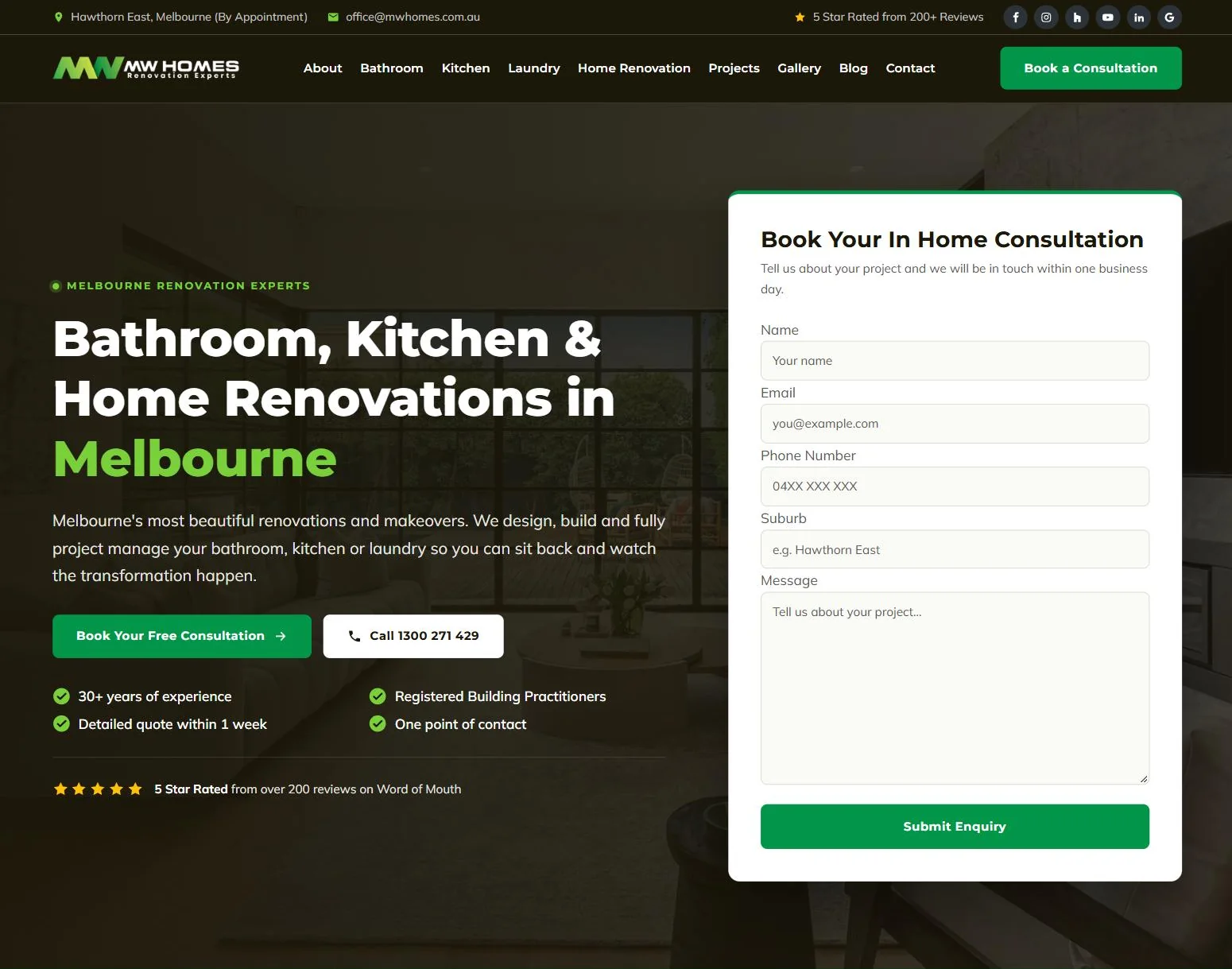 MW Homes website home page