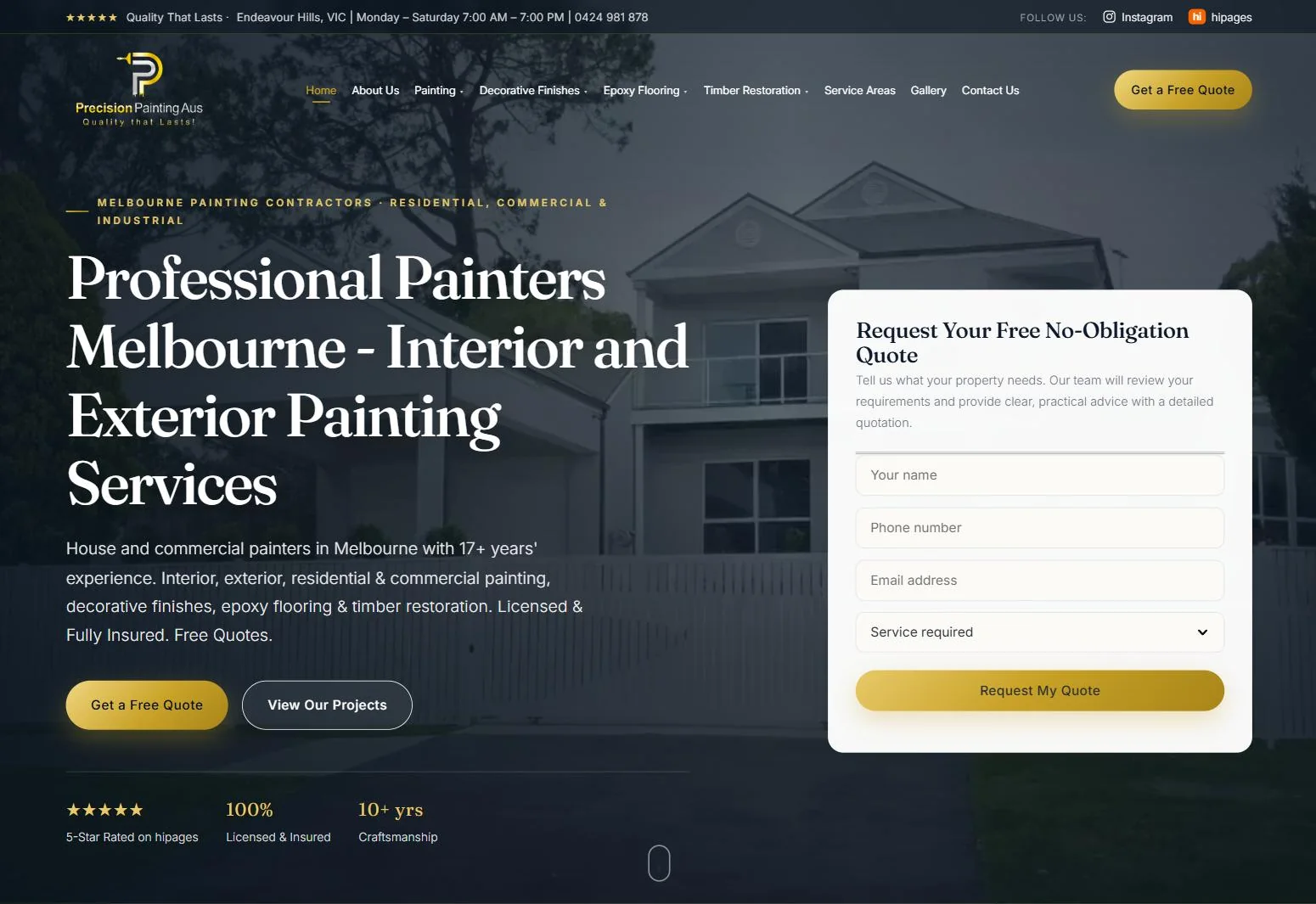 Precision Painting Aus website home page