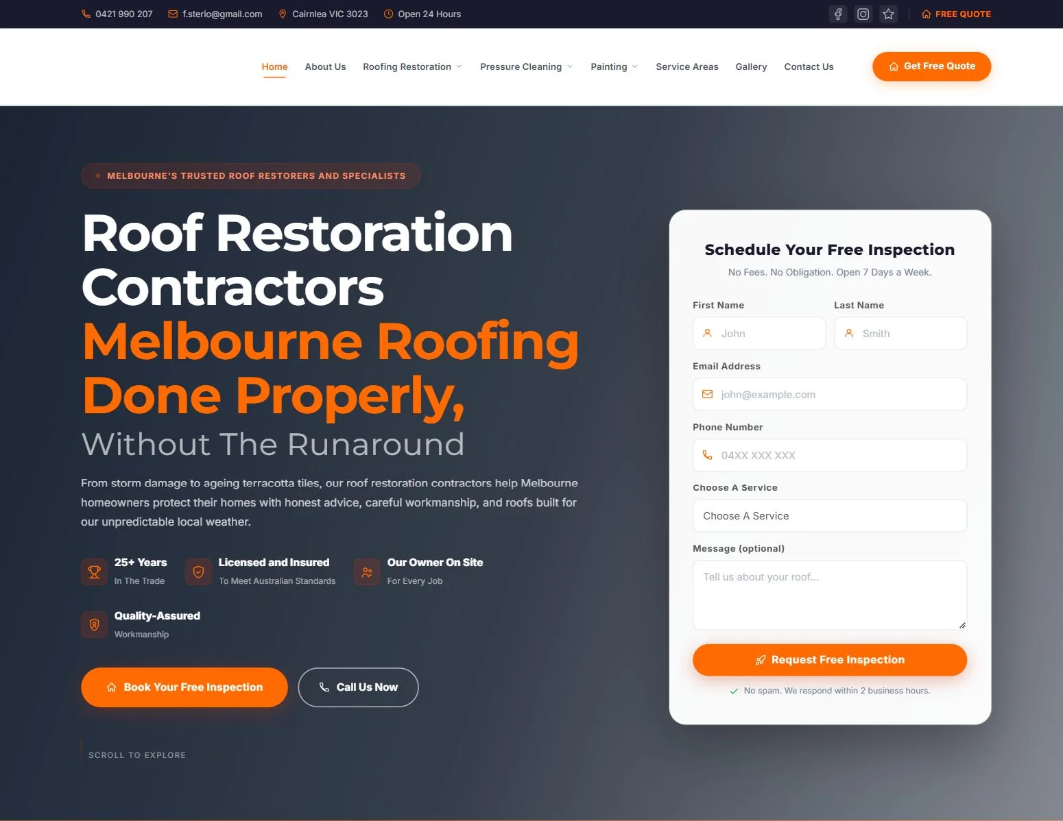 Ultra Finish Roofing website home page